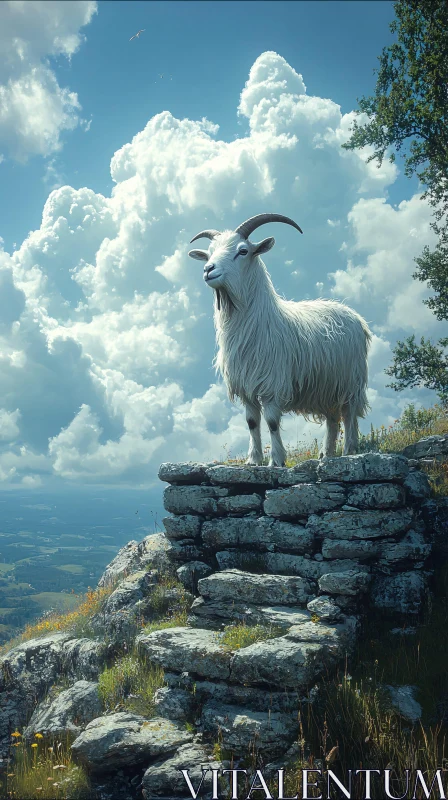 Mountain Goat Amid Stunning Clouds AI Image