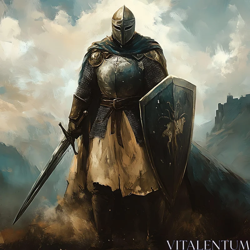 AI ART Medieval Knight with Sword and Shield