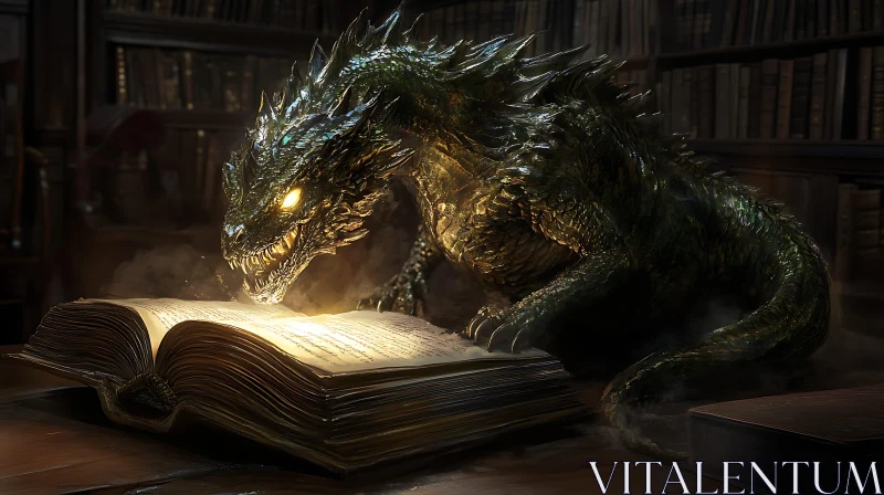 AI ART Dragon's Scholarly Pursuit in Library