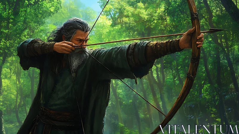 Forest Archer with Bow and Arrow AI Image