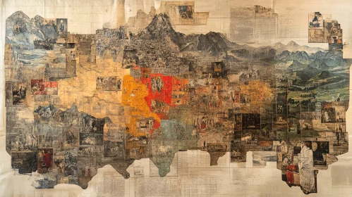 Abstract Map Collage with Vintage Imagery