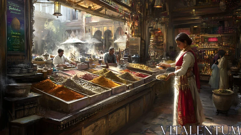 Indian Bazaar: Aromatic Spices and Culture AI Image