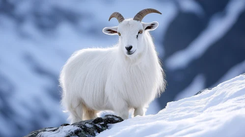 Mountain Goat in Winter Landscape