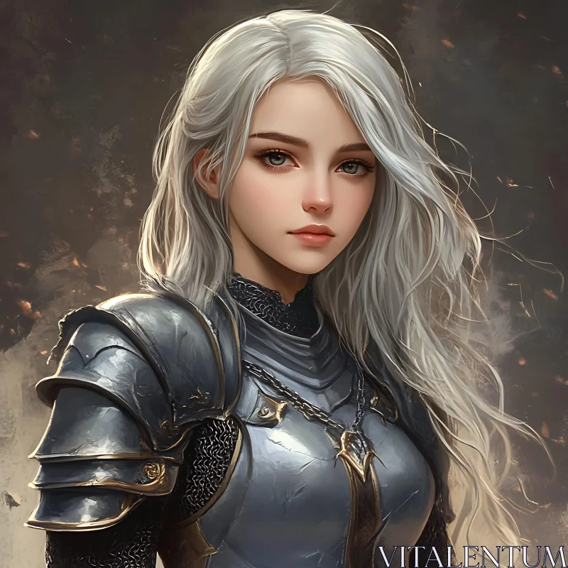 AI ART Silver-Haired Knight Woman Portrait