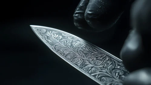 Floral Engraved Knife Close-Up