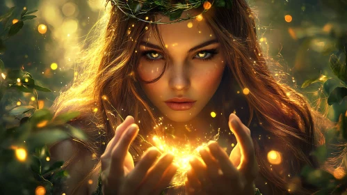 Enchanting Woman Holding Magical Light