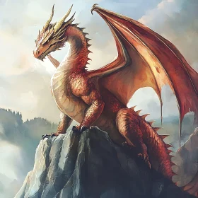 Dragon Perched Atop Mountain Peak