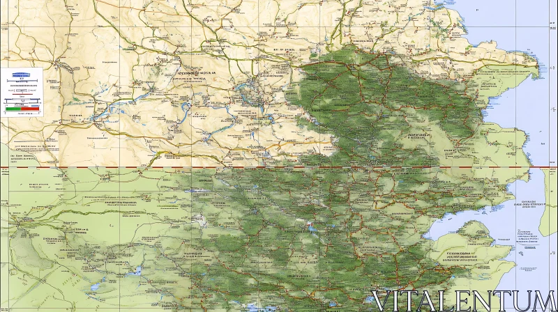 Geographic Landscape Map with Terrain Details AI Image