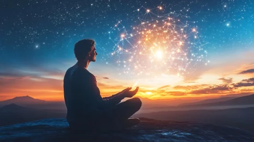 Person Meditating with Constellation