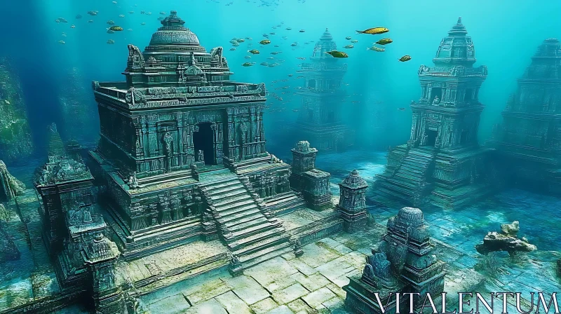 Submerged Temple in the Deep Ocean AI Image