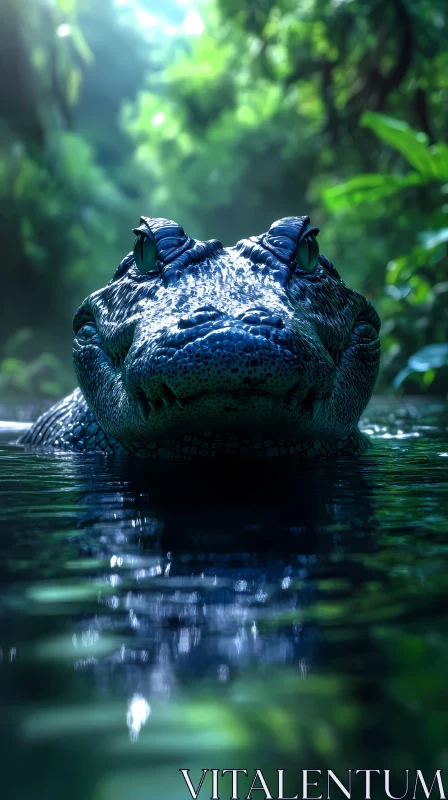 Crocodile Emerging from Jungle Waters AI Image