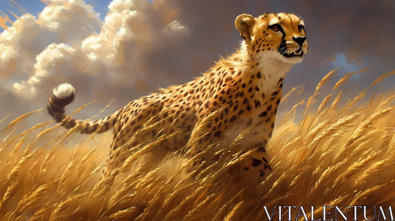 Graceful Cheetah in Sunlit Grassland AI Image