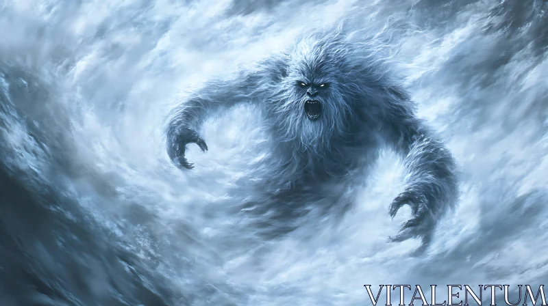 Abominable Snowman in Blizzard Artwork AI Image