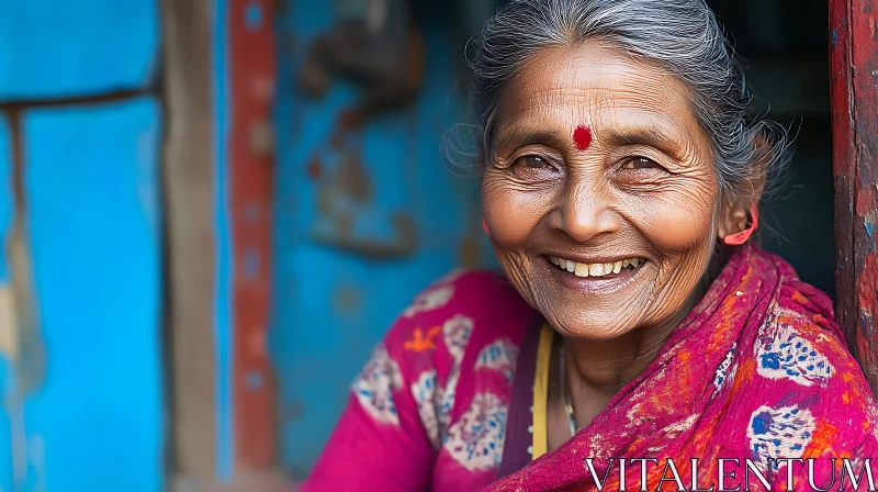 Portrait of Smiling Elderly Woman AI Image