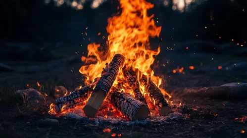 Warm Campfire Against a Forest Backdrop