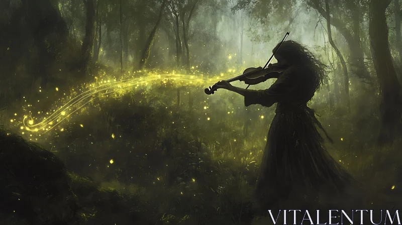 Mystical Violinist in Woodland Scene AI Image