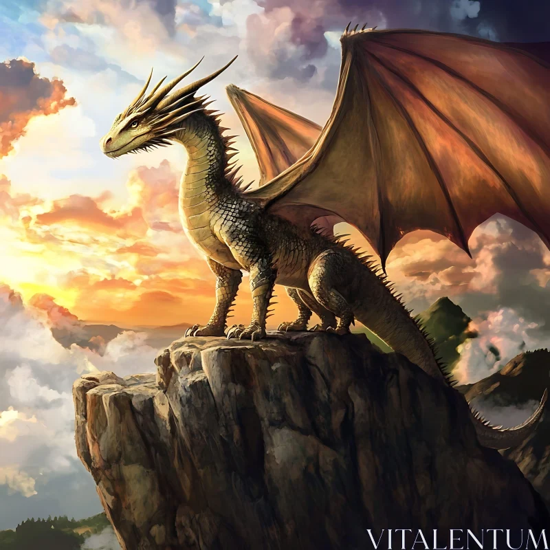 AI ART Fantasy Dragon on Rocky Peak