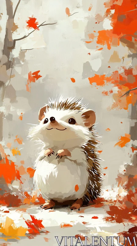 Smiling Hedgehog and Autumn Leaves AI Image