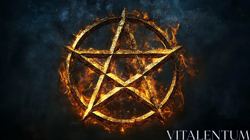 Burning Pentagram Against Dark Background AI Image