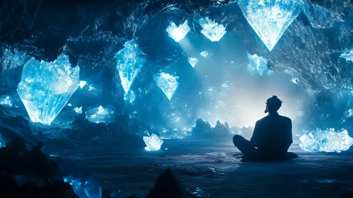 Meditative pose in a crystal cave