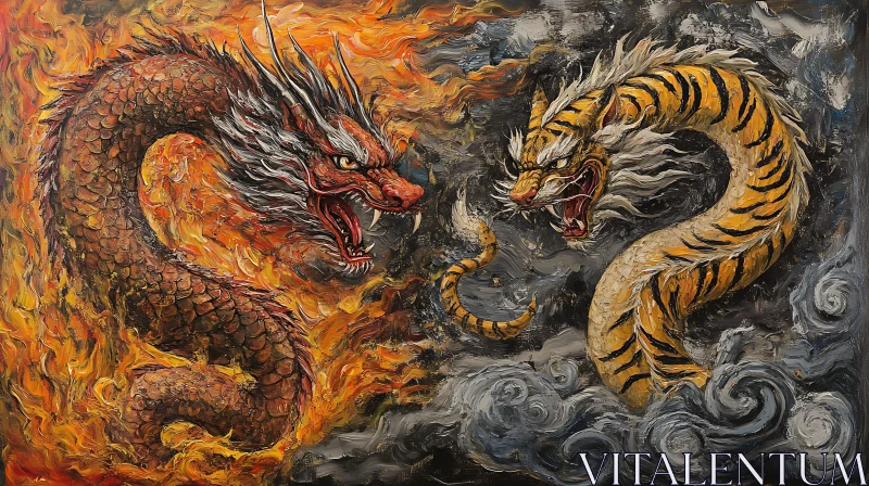 Fiery Dragon vs Striped Tiger Artwork AI Image