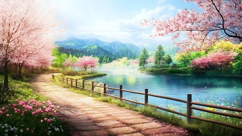 Idyllic Spring Scene by the Lake