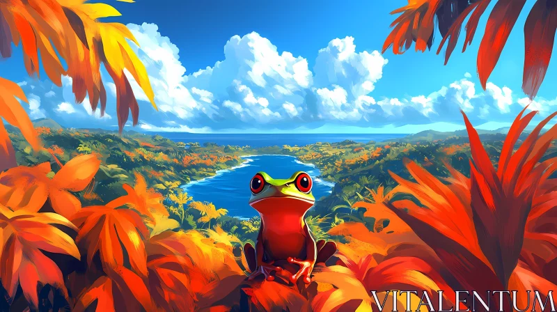 Colorful Frog with Tropical Backdrop AI Image