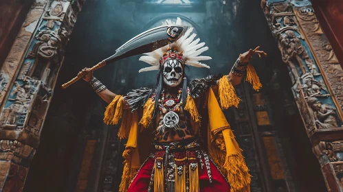 Ceremonial Warrior with Skull Face Paint