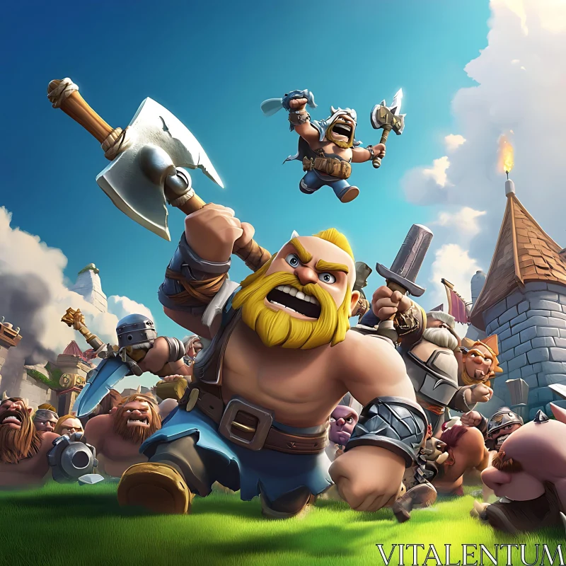 AI ART Barbarian Warriors Cartoon Battle