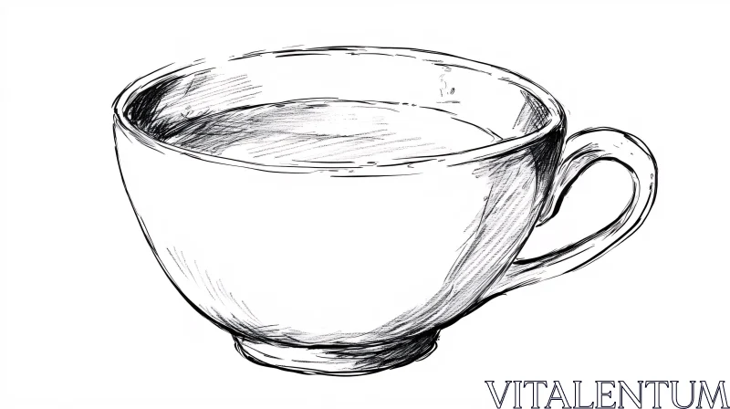 Monochrome Teacup Drawing AI Image