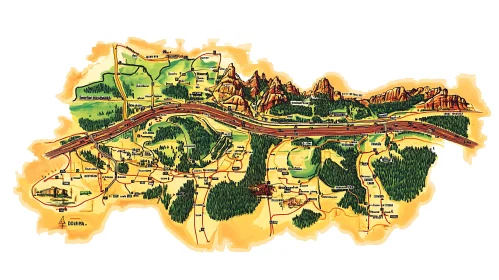 Detailed Forest and Mountain Map Illustration
