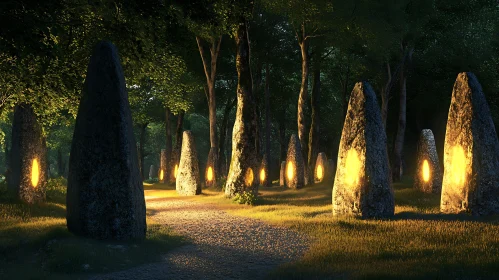 Mystical Stone Forest: A Glowing Path