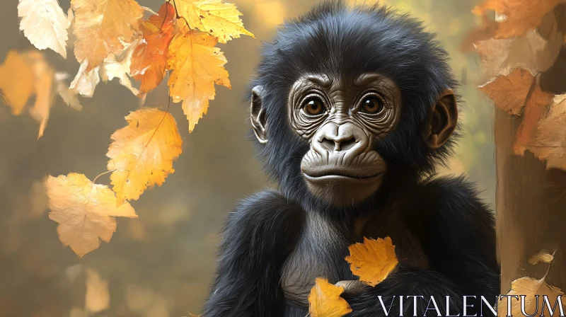 AI ART Young Monkey in Autumn Forest