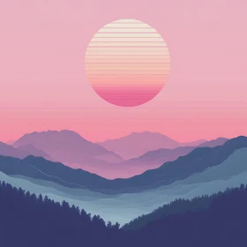 Layered Mountain Sunset Illustration
