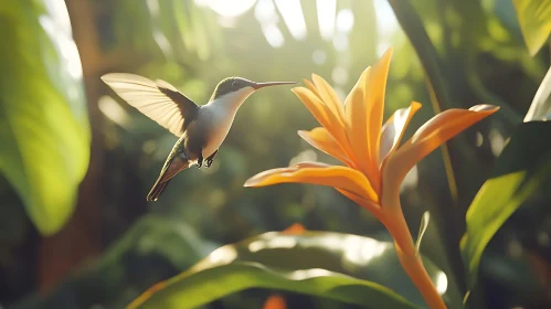 Hummingbird Feeding on Flower Nectar