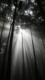 Sunbeams Breaking Through Forest Canopy