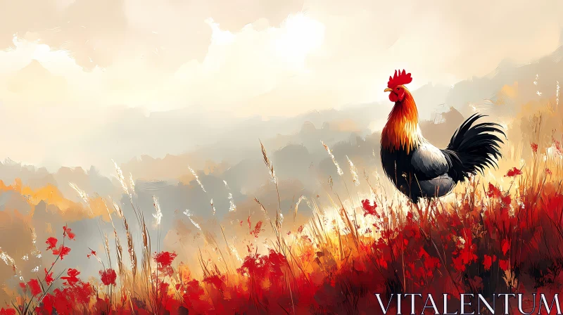 AI ART Rooster in Vibrant Morning Light