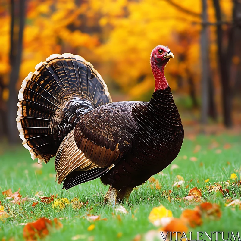 Wild Turkey Portrait in Fall AI Image