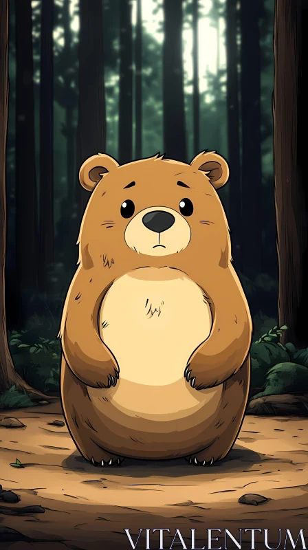 Adorable Cartoon Bear in Nature AI Image