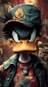 Rebellious Cartoon Duck in Urban Style