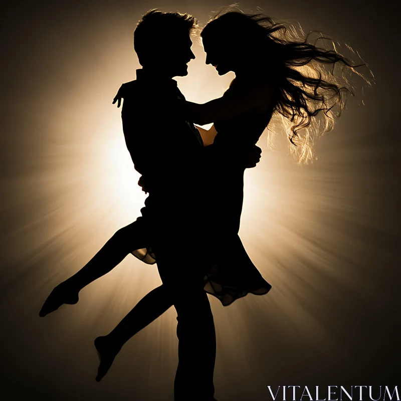 Silhouetted Embrace: Love in Radiant Light AI Image