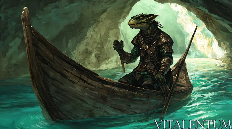 AI ART Armored Lizardman on a Boat