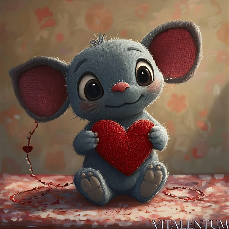 AI ART Cartoon Mouse Holding Knitted Heart