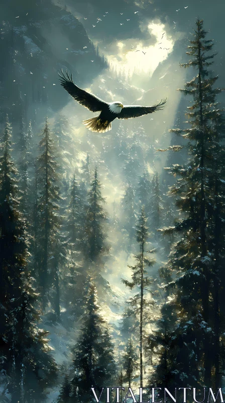 AI ART Eagle Soaring Through Forest Light