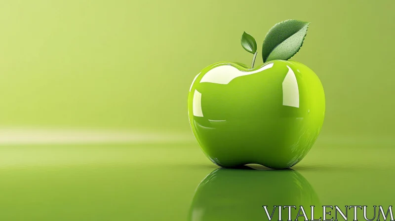 Glossy Green Apple with Leaf AI Image