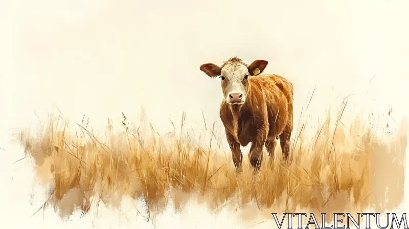 Cow in Grassy Landscape AI Image