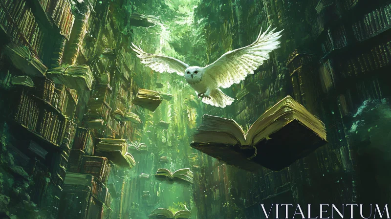 Owl in a Magical Library AI Image