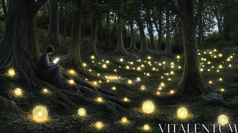 AI ART Forest Reader: Glowing Orbs