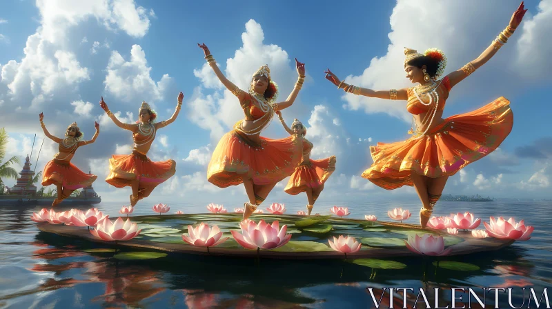 AI ART Women Dancing on Lotus in Water