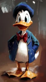 Cartoon Duck in Blue with Red Bow Tie